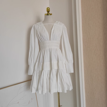 A line V Neckline Long Sleeves Spring White Casual Dress Beach Holiday Dresses SD324